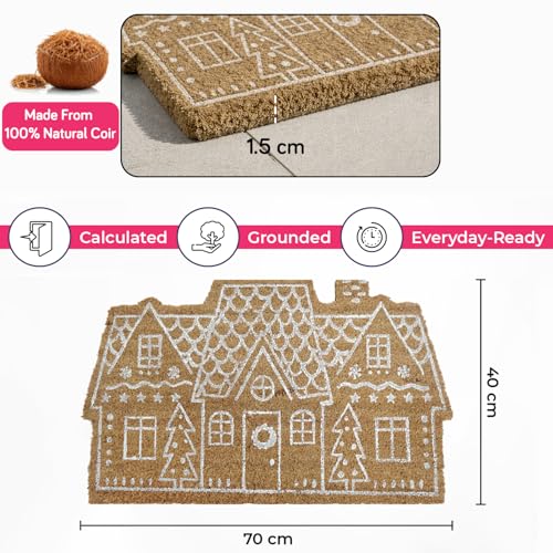 Image of HOKIPO 40x70 cm Natural Coir Door Mat for Entrance, House Shape Design, Cottage House (IN-1058)
