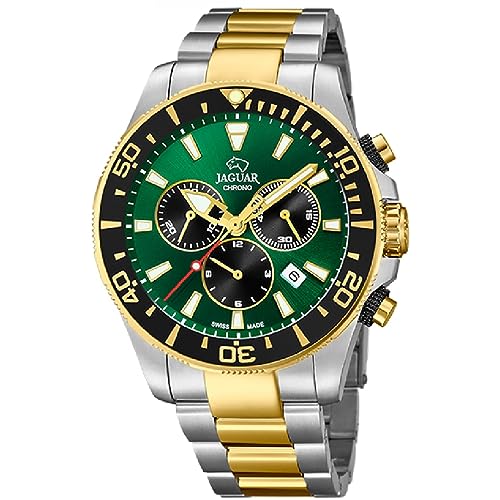 Jaguar Reloj Modelo J862/3 de la colección Executive, Caja de 43,5 mm Verde con Correa de Acero Bicolor para Caballero