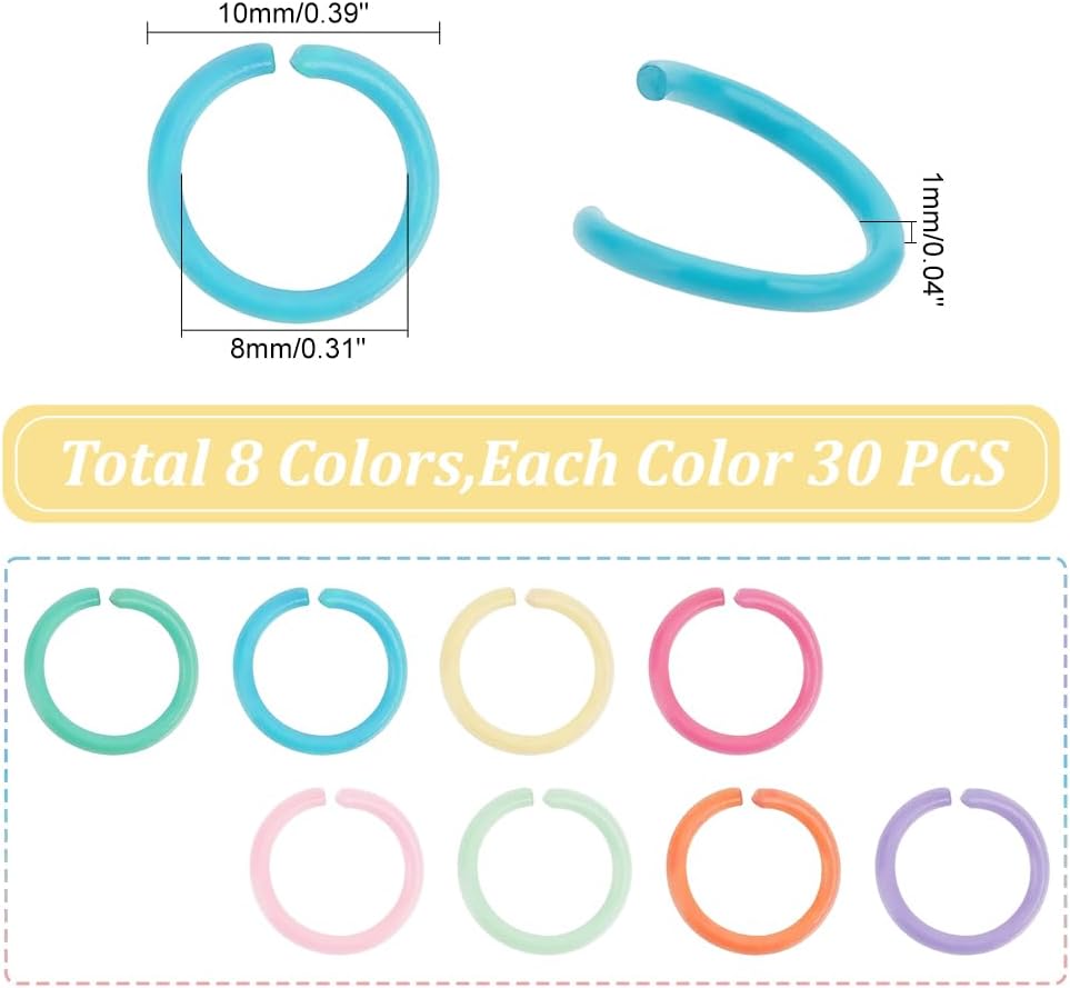 PH PandaHall 240pcs Jump Rings, 10mm Open Jump Rings 8 Colors Chainmail Rings Colored Jewelry Connector Rings 18 Gauge Unsoldered O Ring for Bracelets Necklaces Chain Choker DIY Craft Making - Image 3