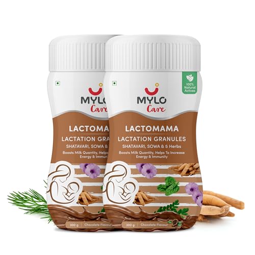Image of Mylo Lactomama Granules - Lactation Supplement for breastfeeding with Shatavari to Increase Breast Milk (Chocolate Flavour 300 g each) | With Herbs like Moringa, Sowa & 5 Others | 2 Scoops per Serving (Pack of 2, Chocolate)
