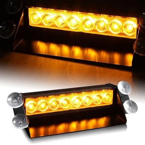 TKJBHGPK 8 LED Universal Car Strobe Light Flasher Vehicle Windshield Flashing Warning Signal Lamp Red Blue Police Emergency lights 12V(All Yellow)