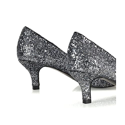 Womens-Glitter-Pointed-Shoes-Ladies-Slip-On-Low-Heel-Party-Courts-Pumps-Size-3-8