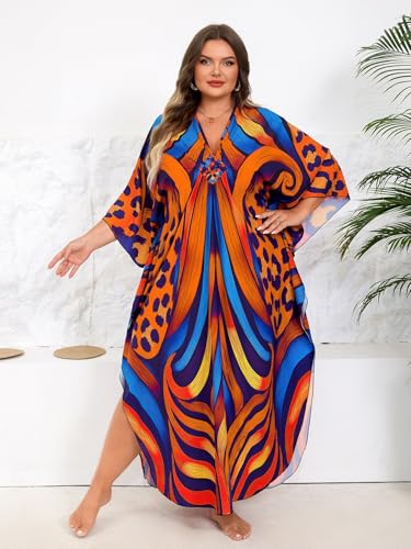 Image of Kaftan Dress for Women - Plus Size Caftan Maxi Beach Dress Moo Moos Loungewear, Swimsuit Cover Up for Beach, Pool or Vacation
