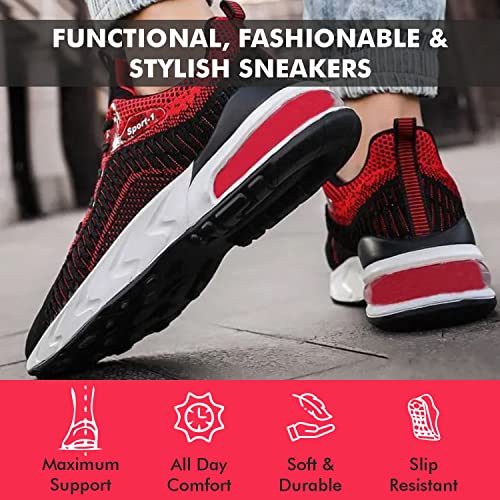 Men's Running Walking Shoes, Breathable Durable Comfortable Tennis Basketball, Round Waterproof Vulcanize Slip-On Sports Sneakers, Summer, Winter, Spring, Autumn, Pvc, Rubber Sole- Black #TOP4