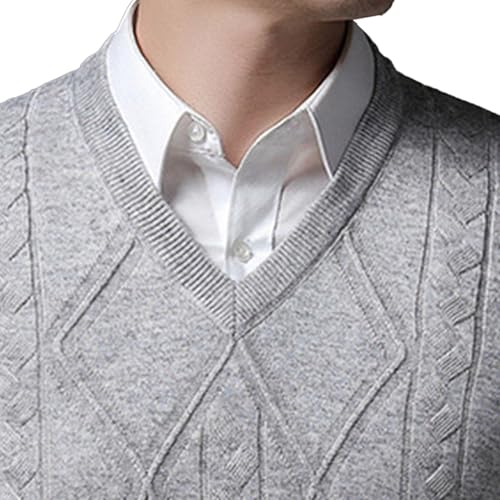 Men's Cable Knit Sweater Vest Wool Blend V-Neck Sleeveless Pullover Slim Fit Knitted Sweater Vests4