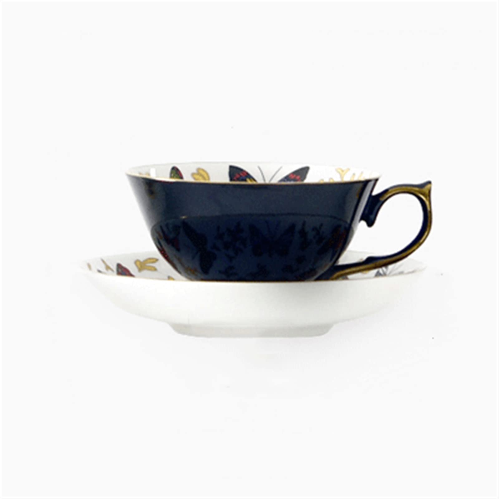 Tazas Taza de café Vintage, Taza de té de la Tarde, Juego de té Pintado en Oro con Mariposa de China de Hueso, Taza y Plato de té Negro de cerámica Taza de cerámica (Color : Negro)