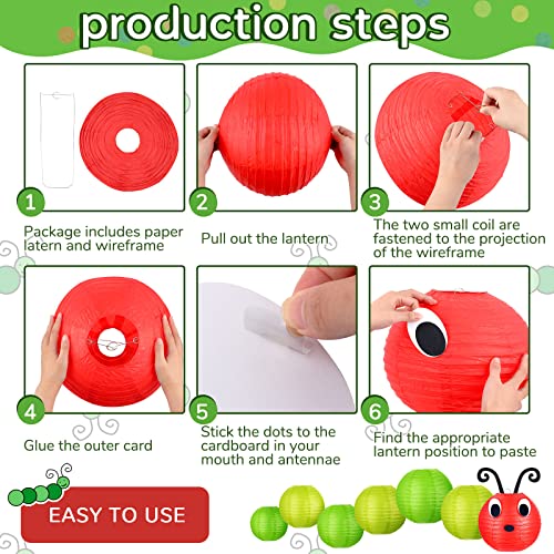 Image of Hortsun 14 Pcs Caterpillar Theme Birthday Decorations Caterpillar Paper Lanterns Sets for School Classroom Birthday Party Favors, with Eyes Mouth Feelers Glue Point (Red Green Color)