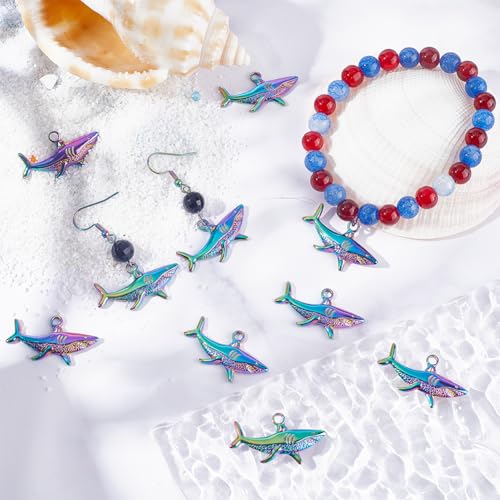 SUNNYCLUE 1 Box 10Pcs Shark Charms Sea Animal Charms Bulk Mini Cute Rack Plating Rainbow Sharks Ocean Animals Stainless Steel Summer Charm for jewellery Making Charms Women DIY Necklaces Earrings - Image 4