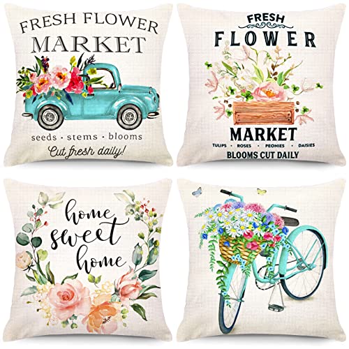 Cdwerd Spring Pillow Covers 20X20 Inch Set Of 4 Fresh Flower Market Spring Decorations Throw Farmhouse Pillowcase Linen Cushion Case For Spring Home Décor #TOP2