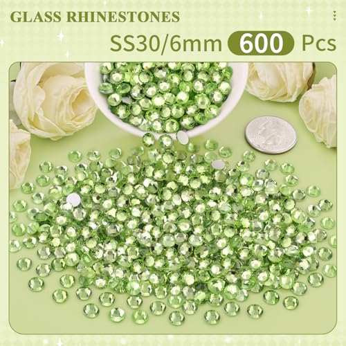 Image of 600PCS SS30 /6mm Crystal Glass Rhinestones for Bedazzling (Peridot) | Flatback Rhinestones for Crafting DIY Nail Art Makeup Decoration, Gems Diomand Charms for Tumbler Shoes Clothing Mug