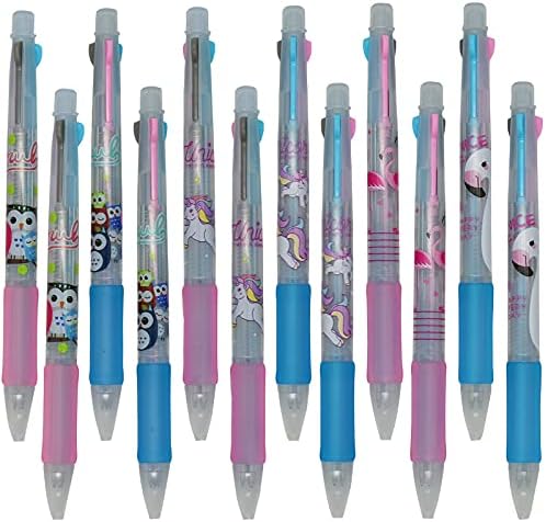 Maydahui 12PCS Multicolor Ballpoint Pen 3-in-1 Retractable Pens Unicorn Flamingo Owl Model Black Blue Purple Gel Ink for Workplace Faculty Provides