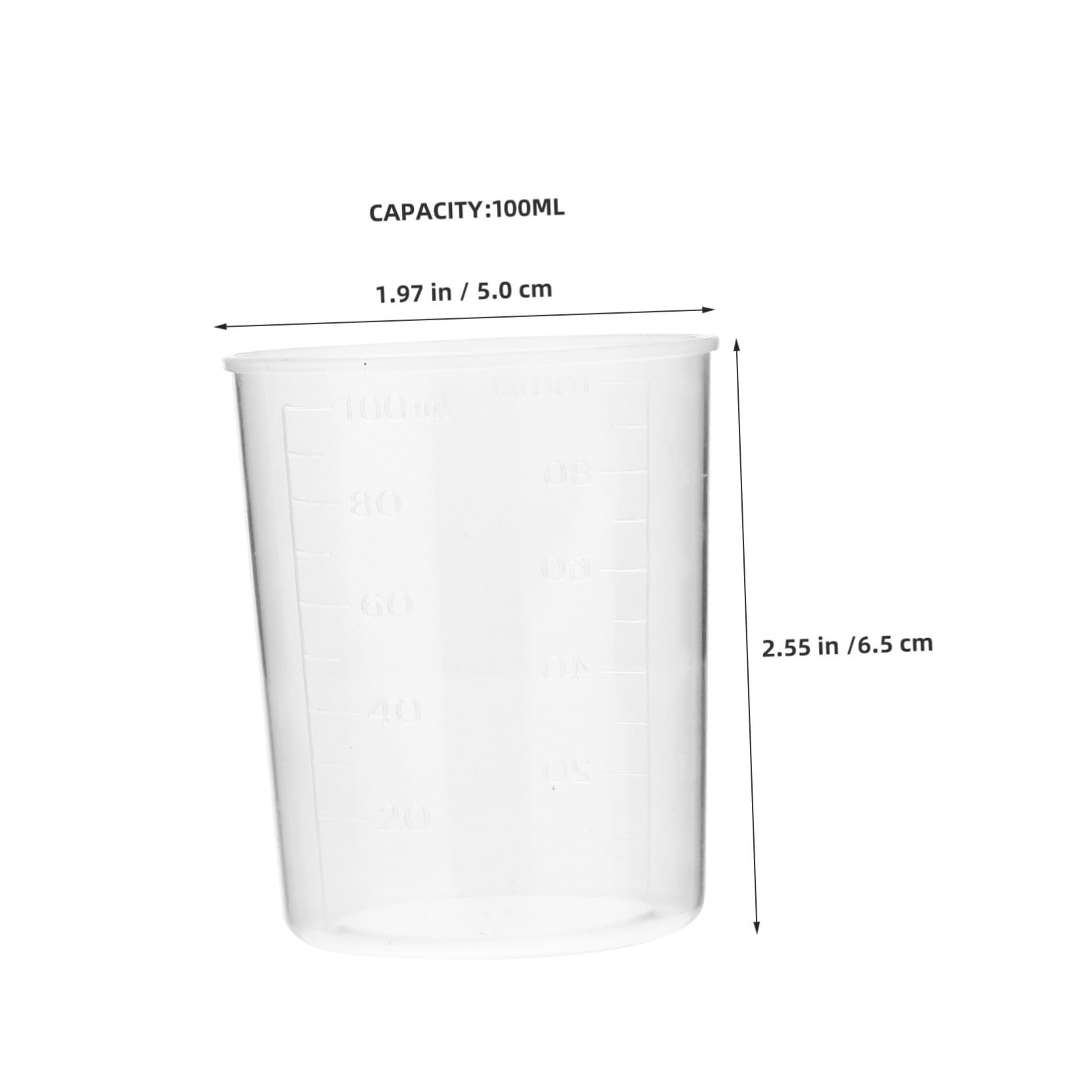 Pack 100ml Kunststoff Messbecher für Flüssigkeiten