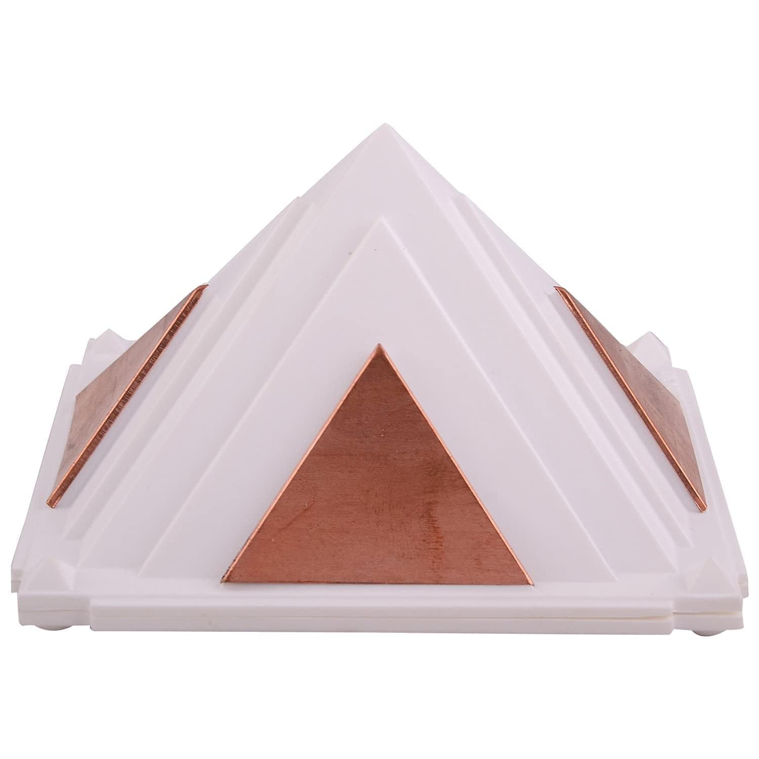 Pyramid Car Protect Chip | White Pyramid with Copper Finish | Decorative Dashboard Pyramid for Car, Home & Office | 9 x 15.5 x 15.5 cm-image-37