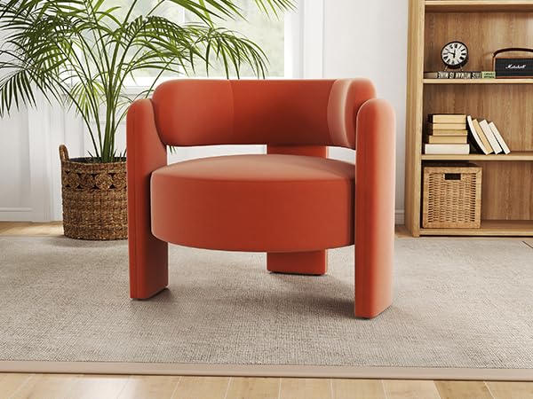 NOBPEINT Mid Century Modern Accent Barrel Chair, Round Upholstered Leisure Armchair with...