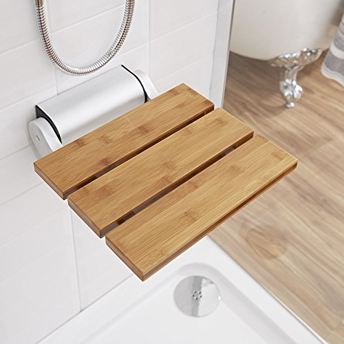 Hudson Reed - Siège de Douche Pliable Assise en Bois - Design Salle de Bain - Rabattable pour Rangement
