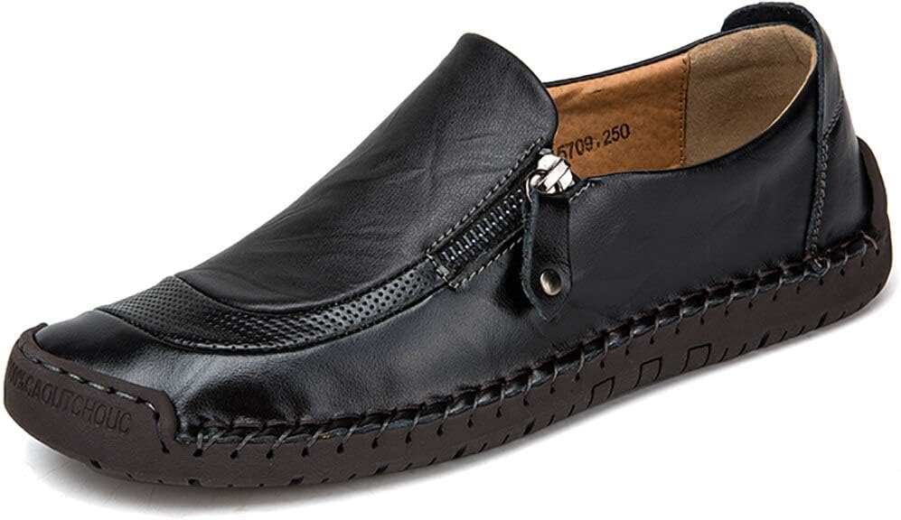 PhefeeMen's Casual Shoes Slip On Moccasins Hand Stitching Zipper Non-Slip Casual Walking Sneaker Loafer Boat Shoes