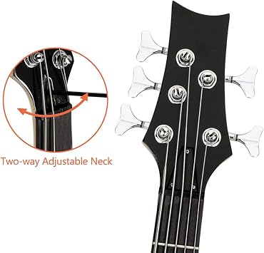 Ktaxon Electric Bass Guitar 5 String Bass Guitar with 20 Watt Amplifier, JB Type Pickup, Naturally air-dried Maple Neck, Rosewood Fretboard, Basswood Body(Black)