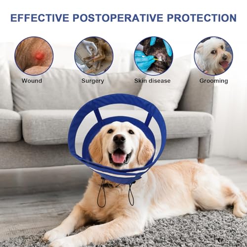 Image of ASENKU Dog Cone Collar, Soft Adjustable Cone for Dogs to Stop Licking, Lightweight Recovery Dog Cone After Surgery, Pet E-Collar for Small, Medium & Large Dogs(Blue, XL)