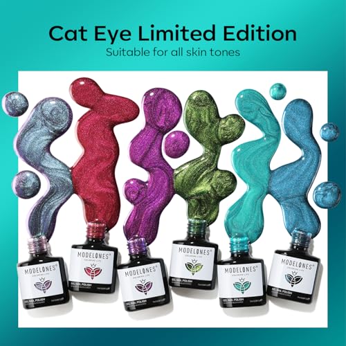 Image of modelones Cat Eye Gel Nail Polish Set Glitter Magnetic Nail Polish Set Red Green Purple Blue with Magnet Gel Polish Set Soak Off 6 Colors