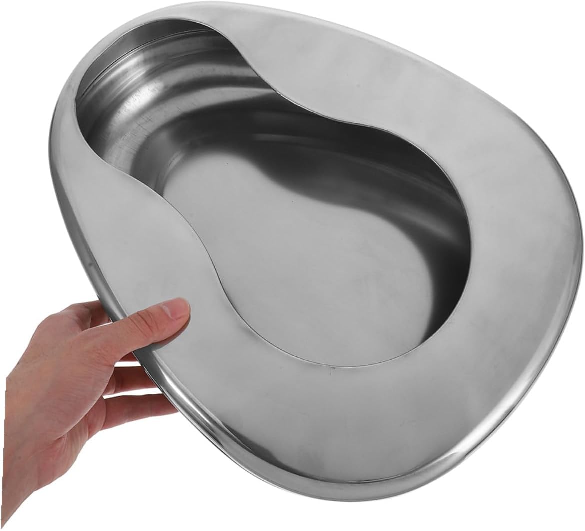 ibasenice 2pcs Stainless Steel Bedpans for Bedridden Patients Portable Metal Bed Pan for Elderly Men and Women Home Care Night Use