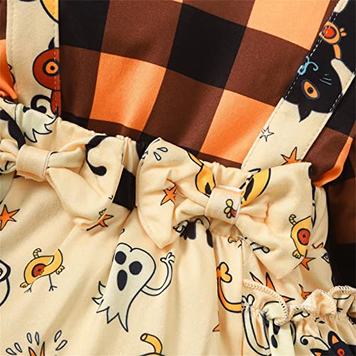 Halloween Day Newborn Infant Baby Girls Boys Cute Romper Long Sleeve Plaid O Neck Printed Bow Ruffle