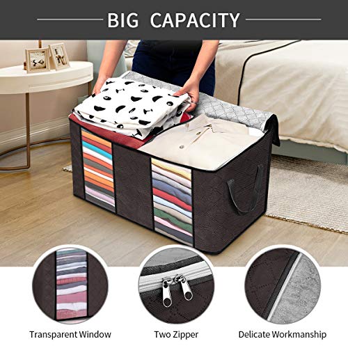 king do way Closet Organizer Clothes Storage Bags Large Capacity Storage Organizers with Reinforced Handle,Stainless Steel Zipper,3 Layer Fabric for Comforters,Bedding,Blankets Clothing Coffee