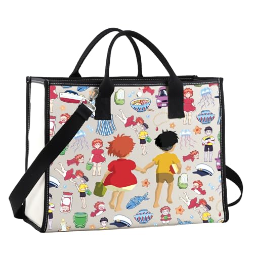 Bolso de mano de lona anime de Ponyo y Sosuke para amantes del manga