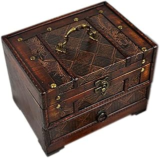 Jewelry Chest,Retro Vintage Wooden Jewelry Box,Classical Wooden Jewelery Gift Storage Box,Personalised Jewellery Box Gift for Wedding Birthday Anniversary Mothers Day Christmas (Dark color)