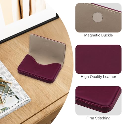Business Credit Card Holders, Magnetic Sealing Anti Drop, PU Leather Debit Card Protector Organizer Case (Maroon Red)2