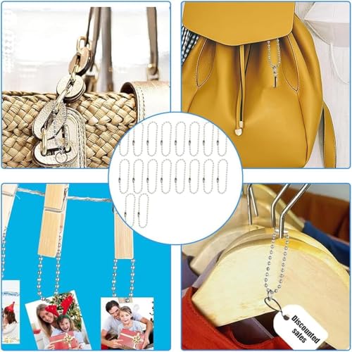 100 Stück Kugelkette Metall Hängekette Silber Edelstahl Kugelkette Perlen Rollenkette mit Verbindern Metallkugelkette 2,4 mm Charms Craft Ball Bead für Bastelprojekte Tags Valentines Day Decorations