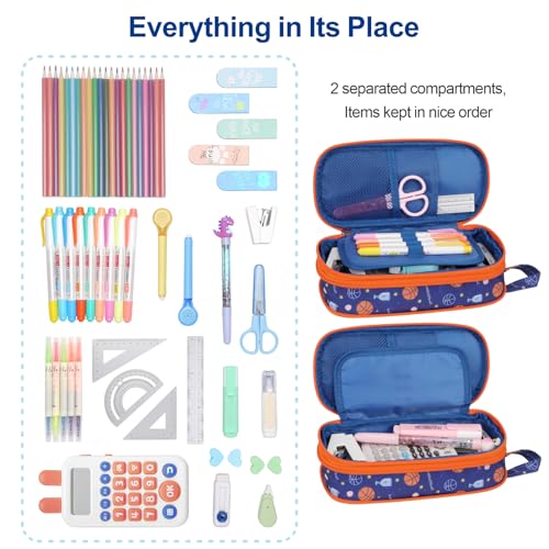 Image of Bagseri Pencil Case for Boys - Large Kids Pencil Pouch for School | Kids Pencil Case Wide Opening, Boys Pen Bag with Multi-Slot, Cute Water Resistent Organizer for Stationery, Navy Vehicles