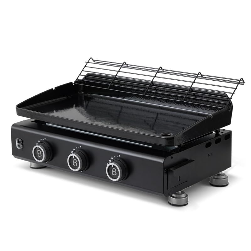 BRASERO - Piastra Silvia EVO 3 Fuochi Braciere - Piastra in acciaio da 67 x 34 cm - 3 bruciatori - Griglia di riscaldamento - Piezo integrato - Cassetto grasso con indicatore di livello - Fino a 10