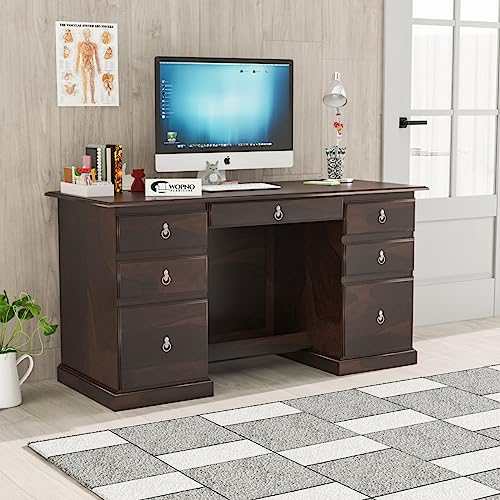 Image of Solid Sheesham Wooden Study Table & Desk with Drawer for Office and Home | Computer Laptop Table | Reading & Writing Desk | Laptop Desk (Walnut)