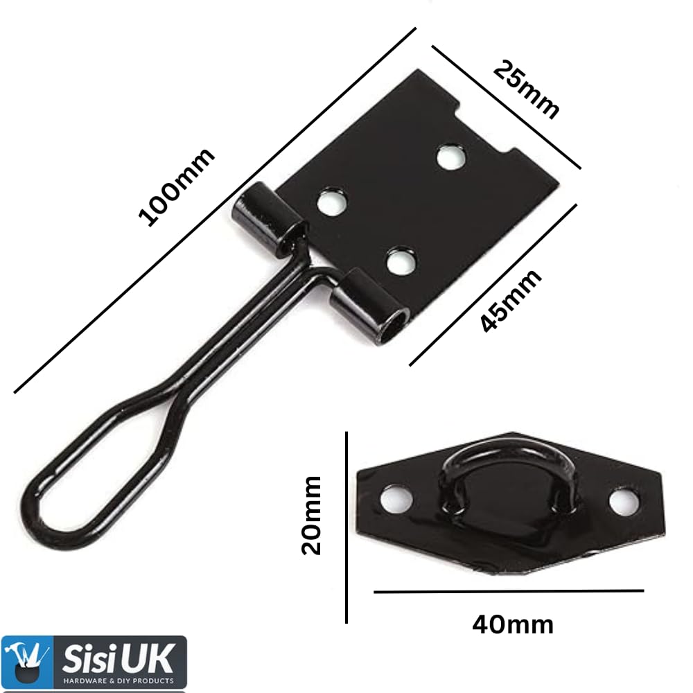 Sisi UK Wire Hasp and Staple 100mm (4inch) Black Heavy Duty Stainless Steel Wire Hasp and Staple Door Latch Lock for Cupboard Hutches Cages Sheds with Fixing Screws Pack of 2 - Image 2