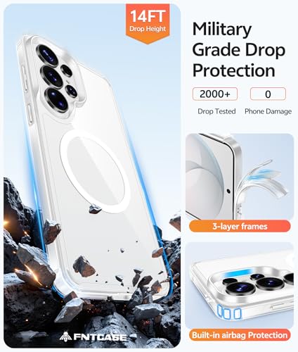 Image of FNTCASE for Samsung Galaxy S26-Ultra Case: [Fit for Magsafe] [Screen Protector] Anti Yellowing Transparent Clear Military Grade - Shockproof Protective Phone Cover - Clear