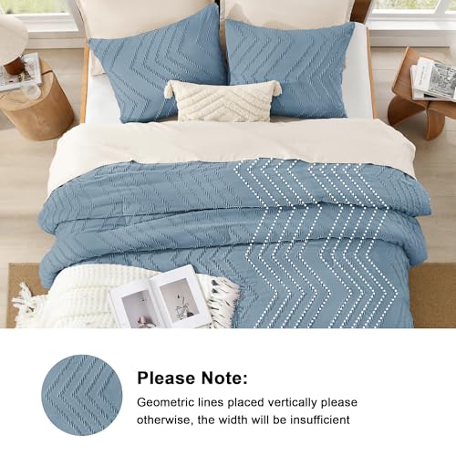 Image of Litanika Boho Queen Comforter Set, 3 Pcs Grayish Blue Lightweight Bedding