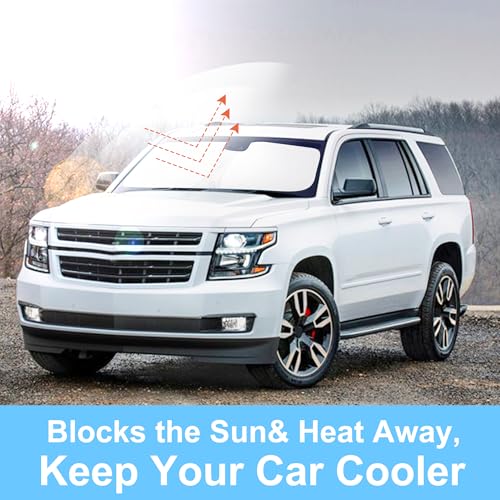 Image of Windshield Sun Shade Custom Fit for 2015 2016 2017 2018 2019 2020 Chevrolet /Chevy Tahoe Accessories Foldable Sunshade Sun Blocker Protect Car from Sun Rays & Heat Damage Keep Car Cooler