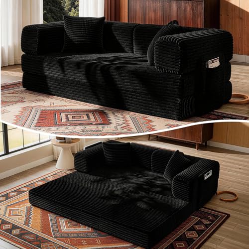 Image of AUGOP Futon Sofa Bed Boneless Couch for Living Room,Pull Out Couch with Sleeper Sofa,Day Bed Couch with Storage Pocket,Removable Corduroy with 2 Pillow