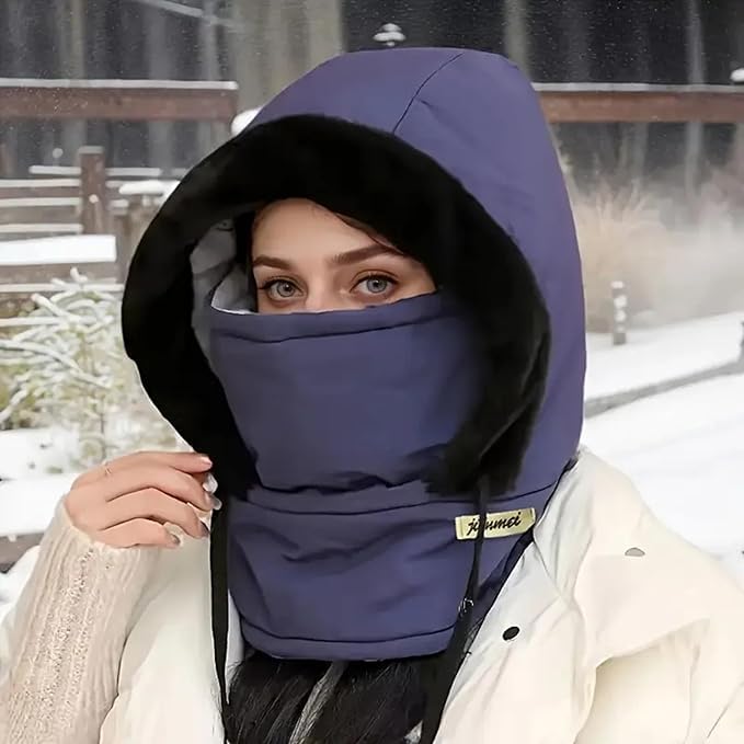 Women’s Winter Hooded Scarf | Fleece-Lined Thermal Balaclava with Face Mask | Warm Insulated Hood for Cold Weather, Skiing & Outdoor Activities.TF-200-Mask-Pack of 2 (BLACK-BLUE, FREE SIZE) 1