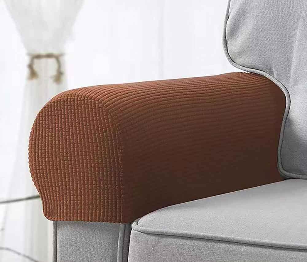 Stretch Sofa Armrest Covers Armchair Slipcovers, Washable Armchair Slipcover Arm Cover for Sofa Chair Recliner (Small-7 Piece,Brown)