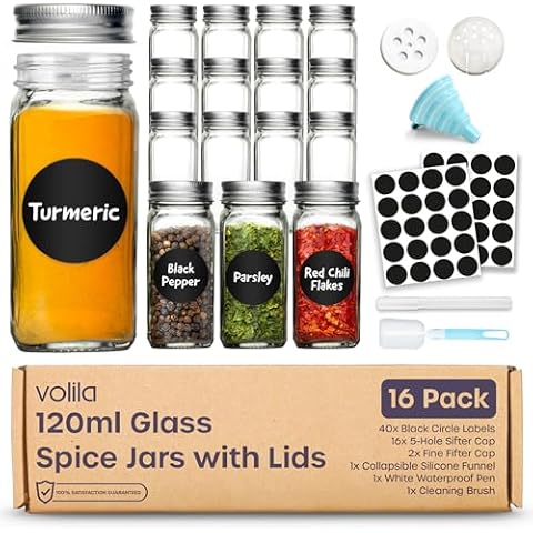 volila 16 Pack Glass Spice Jars Cover