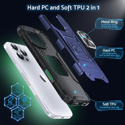 Coque iPhone 16 Pro Max DASFOND antichoc bleue avec anneau