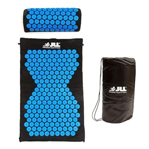JLL Fitness Acupressure Mat Set – Prick Free Acupuncture Mat and Acupuncture Pillow for Relaxation and Pain Relief – Massage Mat, Acupressure Cushion, Washable Cover and Travel Bag (Blue)