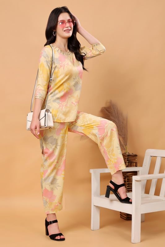 Image of London Hills Women Printed Kurta with Pant Salwar Suit Set || Plazo Kurti Cotton Set