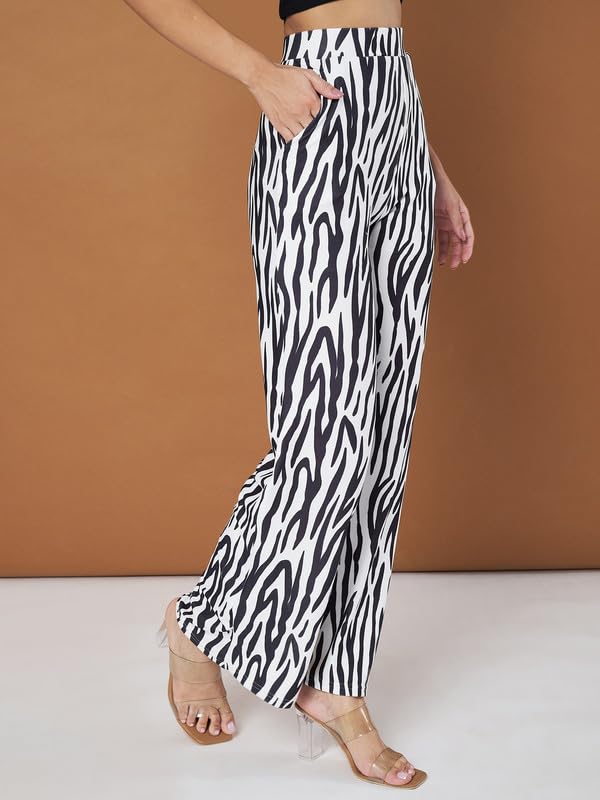 Image of DTR FASHION Women's White Stretchable Cotton Blend Casual Palazzo