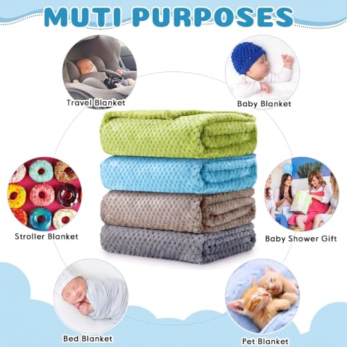 Image of Reginary 4Pcs 30x40 Baby Blanket Fuzzy,Light Blue, Green, Beige, Dark Gray | Waffle Flannel Baby Throw Blankets, Warm Nursery & Crib Blankets, Girl & Boy Newborn Infant