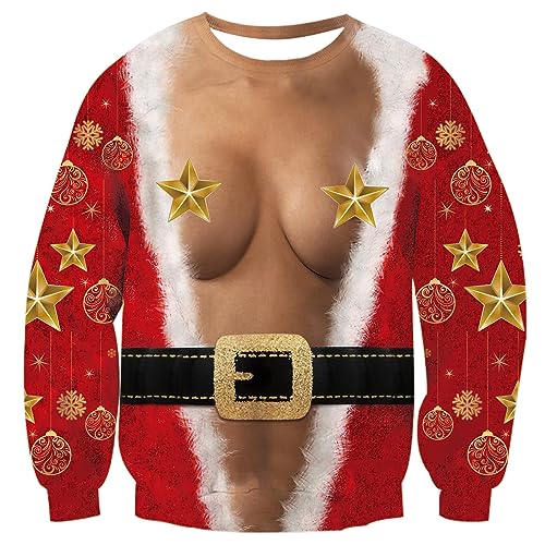 uideazone Unisex Ugly Christmas Sweater 3D Printed Funny Crewneck Pullover Sweatshirts for Xmas Party Celebration
