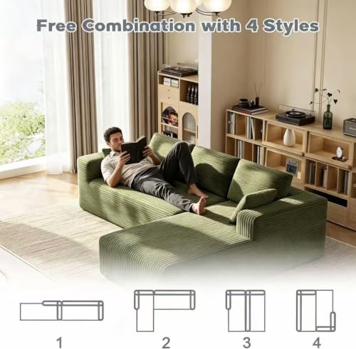 Image of 93 inch L-Shaped Modular Sectional Sofa with Chaise, Boneless Corduroy Cloud Couch with Deep Seat and Oversized Comfort, Flexible Module Combination for Living Room, No Assembly Required