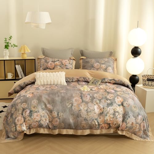 ECOCOTT Bedding 3-Piece Duvet Cover Queen Size – Silky Soft 100% Lyocell, Cooling & Breathable for Hot Sleepers, Ultra-Smooth with Modern Feathered Pattern, Moisture-Wicking