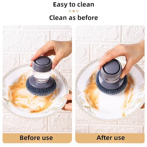 Image of Soap Dispense Palm Scrub dishwashing Kitchen Scrubber Press Automatic Liquid wash Pot (Steel Wire)